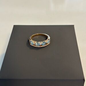 14K Solid Rose Gold Genuine Ring with Topaz and Cubic Zirconia